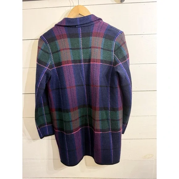 Talbots Weekend Plaid Cardigan Sweater Jacket Merino Wool Open Front Medium Pet‎ - Picture 4 of 8